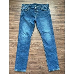 Buck Mason Maverick Mens 36x34 Slim Jeans Mid Rise Button Fly Blue Denim USA